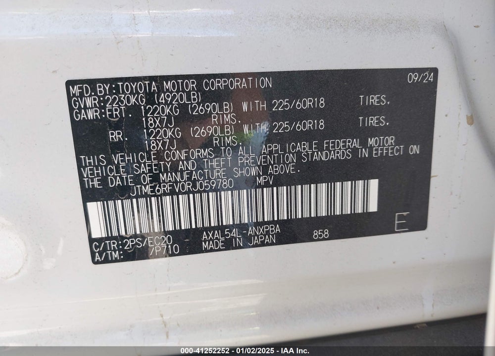 2024 TOYOTA RAV4 HYBRID XSE VIN: JTME6RFV0RJ059780