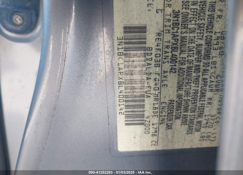2011 NISSAN VERSA VIN: 3N1BC1APXBL400142