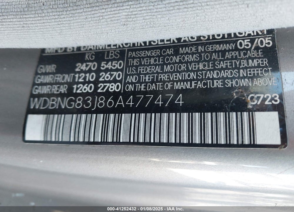 2006 MERCEDES-BENZ S 430 VIN: WDBNG83J86A477474
