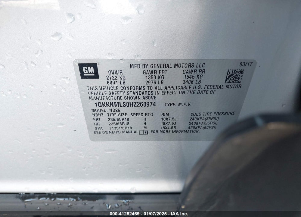 2017 GMC ACADIA SLT-1 VIN: 1GKKNMLS0HZ260974