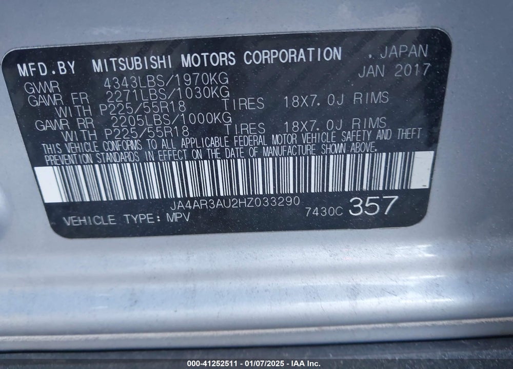 2017 MITSUBISHI OUTLANDER SPORT VIN: JA4AR3AU2HZ033290