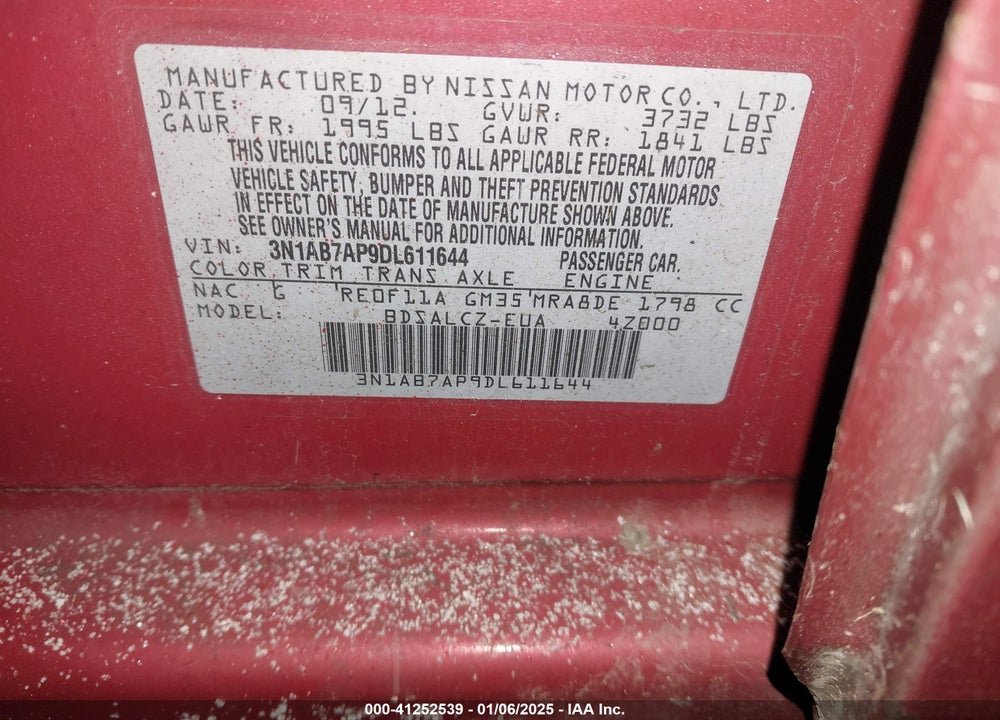 2013 NISSAN SENTRA S VIN: 3N1AB7AP9DL611644