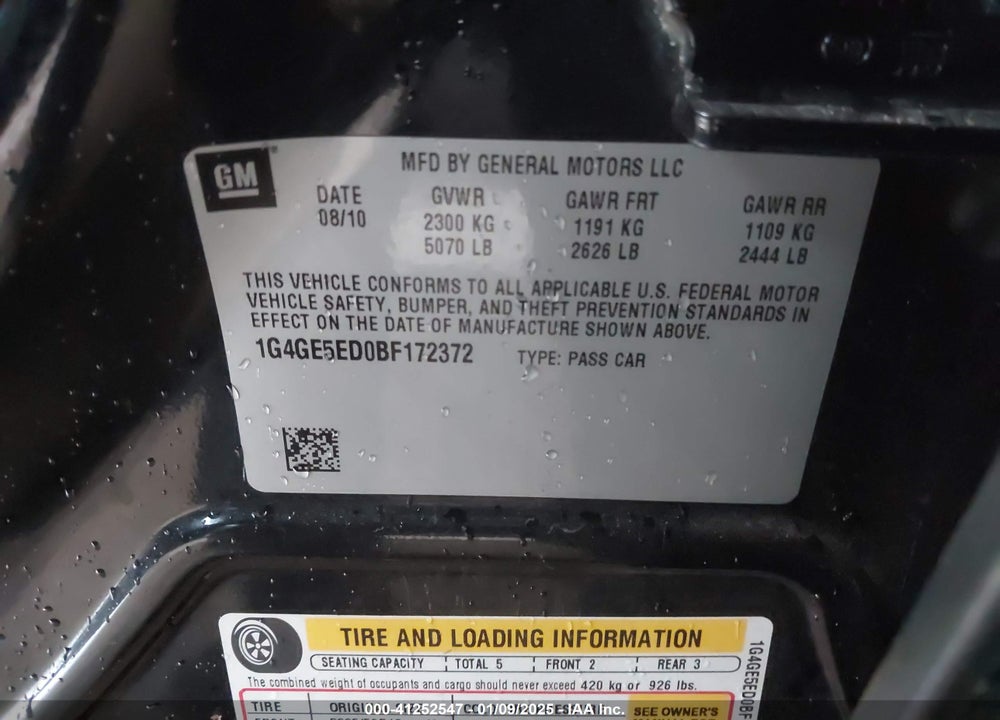 2011 BUICK LACROSSE VIN: 1G4GE5ED0BF172372