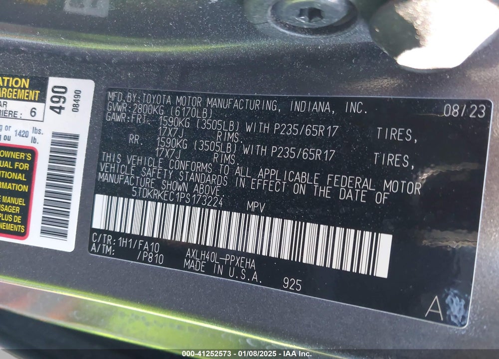 2023 TOYOTA SIENNA LE VIN: 5TDKRKEC1PS173224