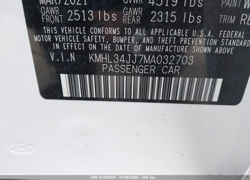 2021 HYUNDAI SONATA SEL VIN: KMHL34JJ7MA032703