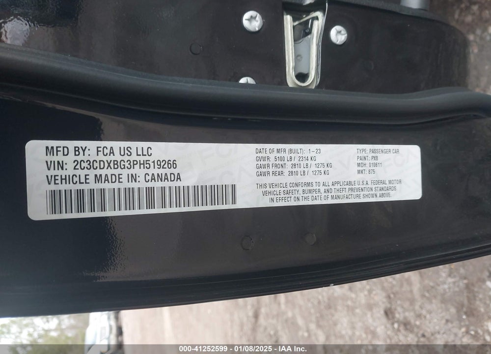 2023 DODGE CHARGER VIN: 2C3CDXBG3PH519266