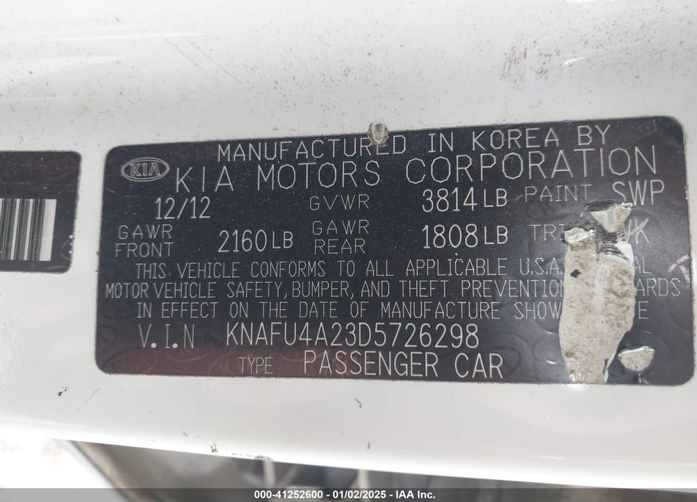2013 KIA FORTE EX VIN: KNAFU4A23D5726298
