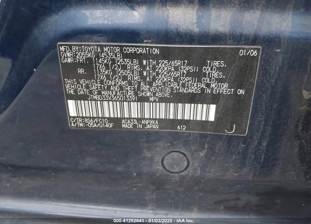 2006 TOYOTA RAV4 VIN: JTMBD33V365013391