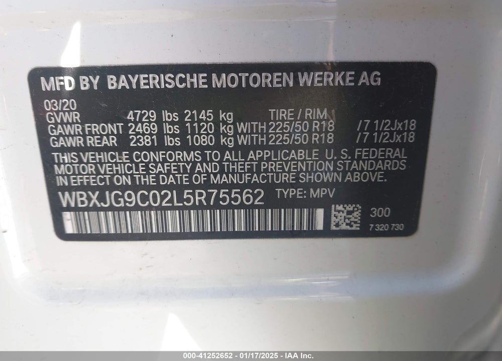 2020 BMW X1 XDRIVE28I VIN: WBXJG9C02L5R75562