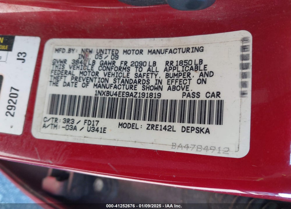 2010 TOYOTA COROLLA VIN: 1NXBU4EE9AZ191819