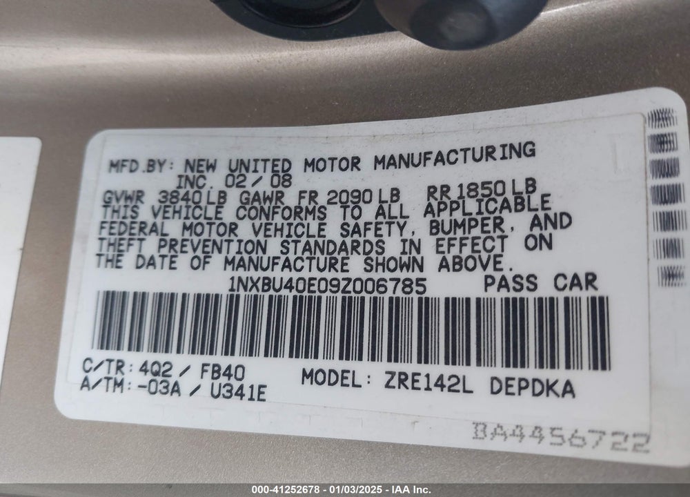 2009 TOYOTA COROLLA LE VIN: 1NXBU40E09Z006785