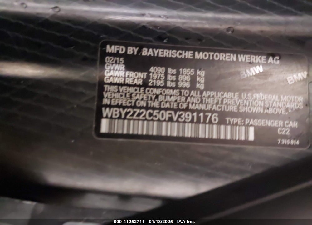2015 BMW I8 VIN: WBY2Z2C50FV391176