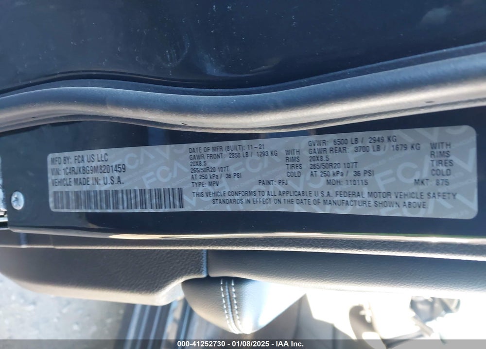 2021 JEEP GRAND CHEROKEE L VIN: 1C4RJKBG9M8201459