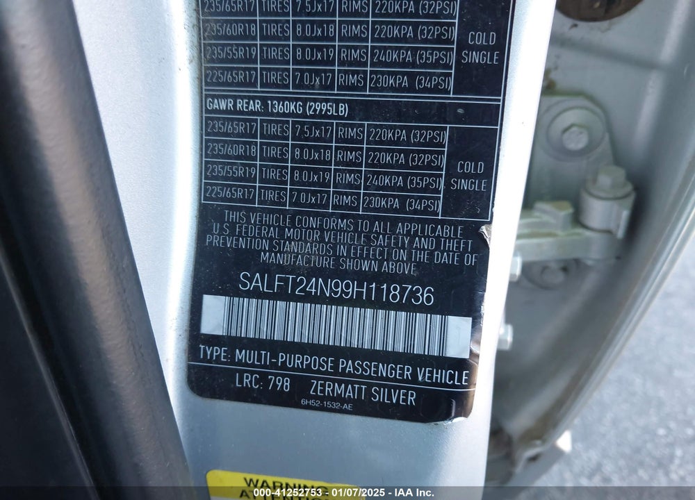2009 LAND ROVER LR2 HSE VIN: SALFT24N99H118736