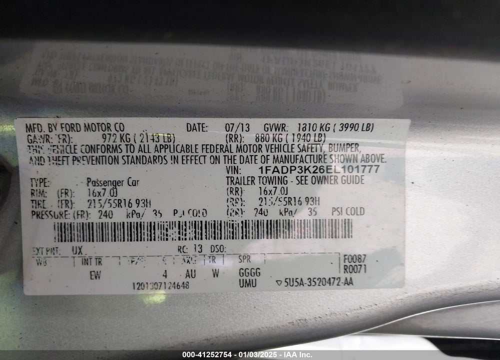 2014 FORD FOCUS SE VIN: 1FADP3K26EL101777
