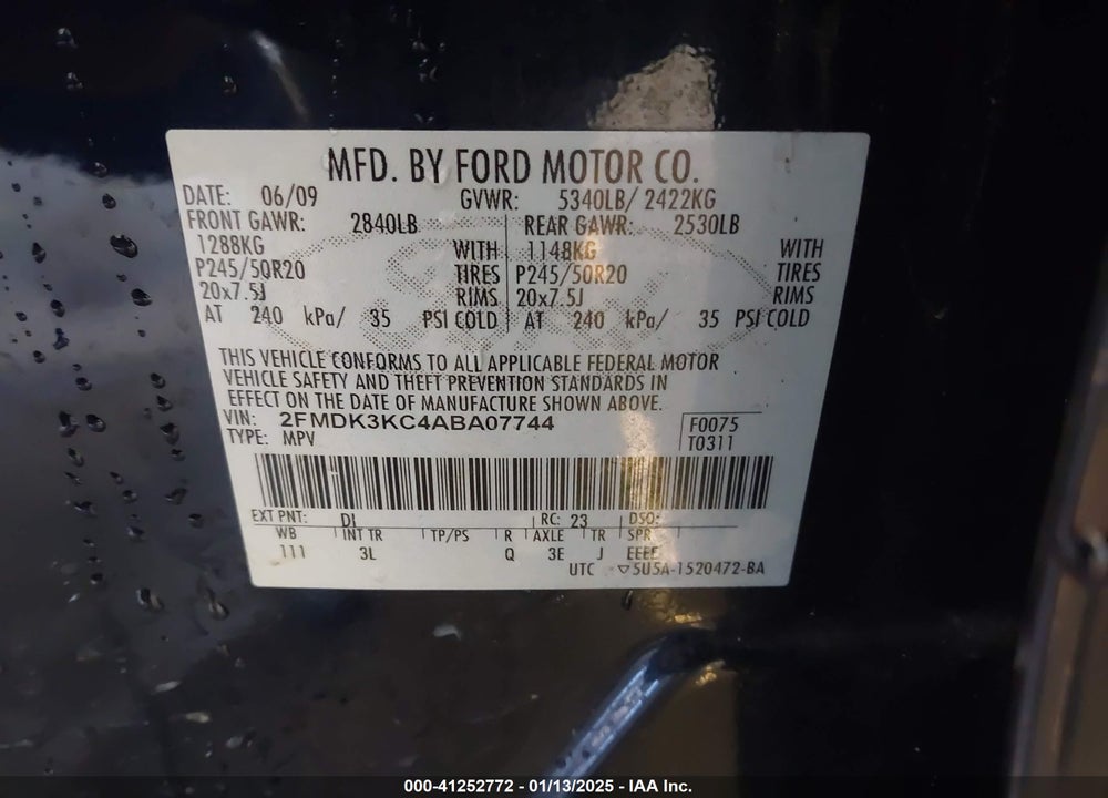 2010 FORD EDGE LIMITED VIN: 2FMDK3KC4ABA07744