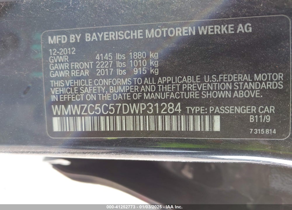 2013 MINI COUNTRYMAN COOPER S VIN: WMWZC5C57DWP31284
