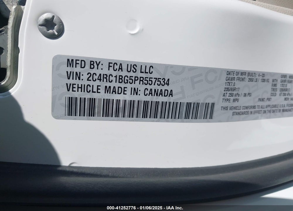 2023 CHRYSLER PACIFICA TOURING L VIN: 2C4RC1BG5PR557534