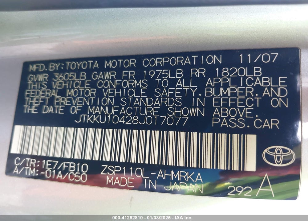 2008 SCION XD VIN: JTKKU10428J017077