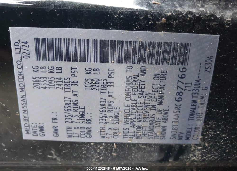 2024 NISSAN ROGUE S FWD VIN: 5N1BT3AA5RC687766