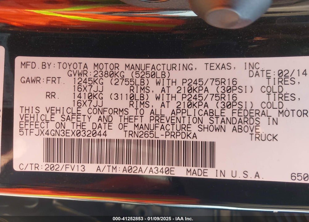 2014 TOYOTA TACOMA VIN: 5TFJX4GN3EX032044