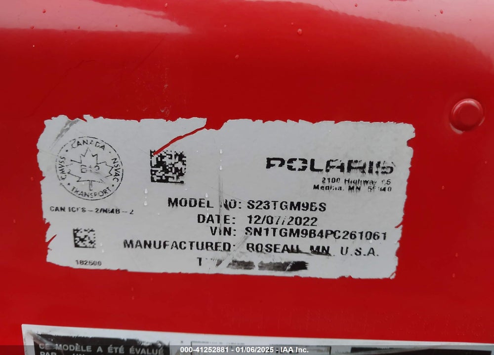 2023 POLARIS PATRIOT BOOST RMK VIN: SN1TGM9B4PC261061