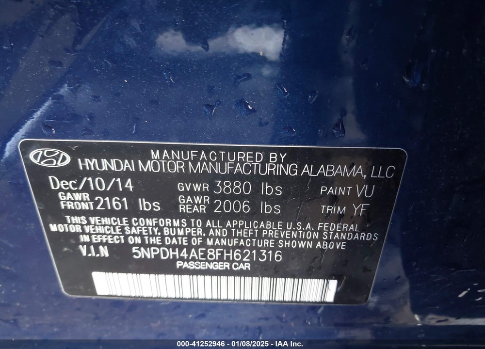 2015 HYUNDAI ELANTRA SE VIN: 5NPDH4AE8FH621316