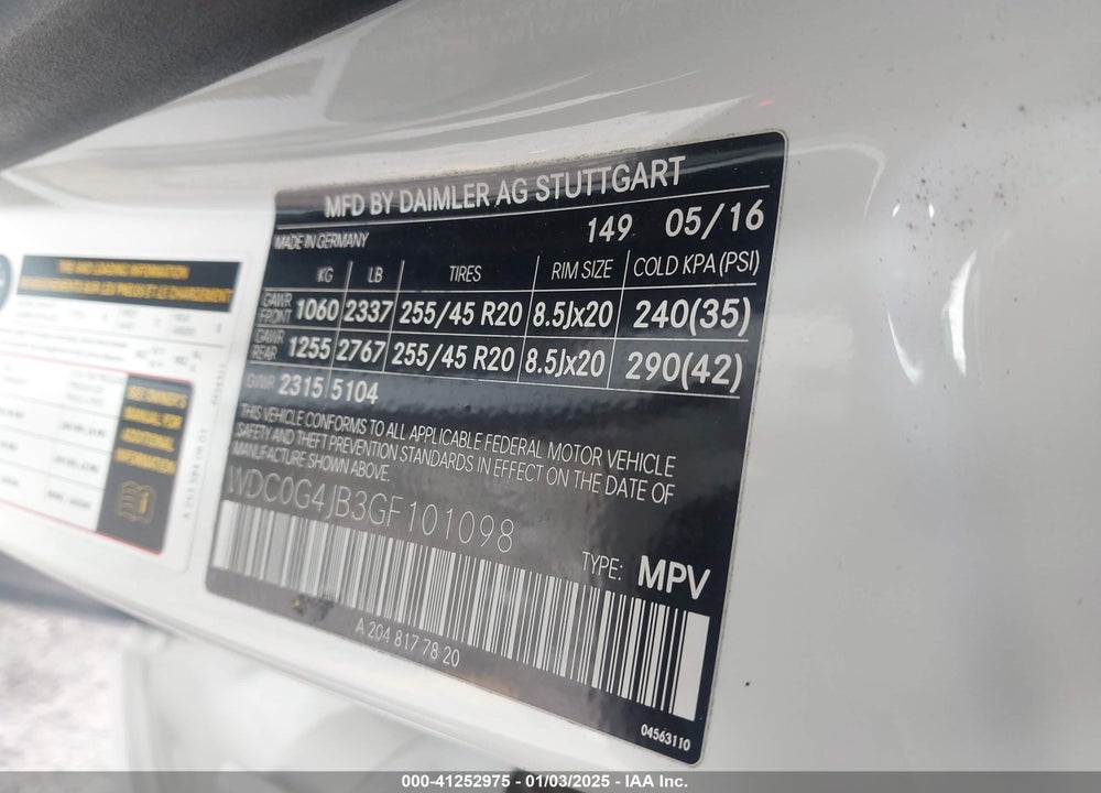 2016 MERCEDES-BENZ GLC 300 VIN: WDC0G4JB3GF101098
