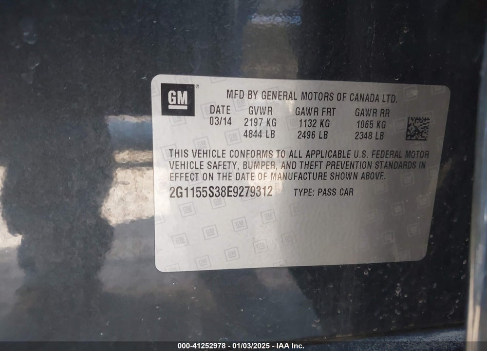 2014 CHEVROLET IMPALA 2LZ VIN: 2G1155S38E9279312