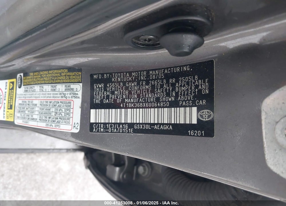 2006 TOYOTA AVALON XLS VIN: 4T1BK36BX6U064850