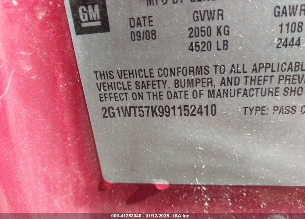 2009 CHEVROLET IMPALA VIN: 2G1WT57K991152410