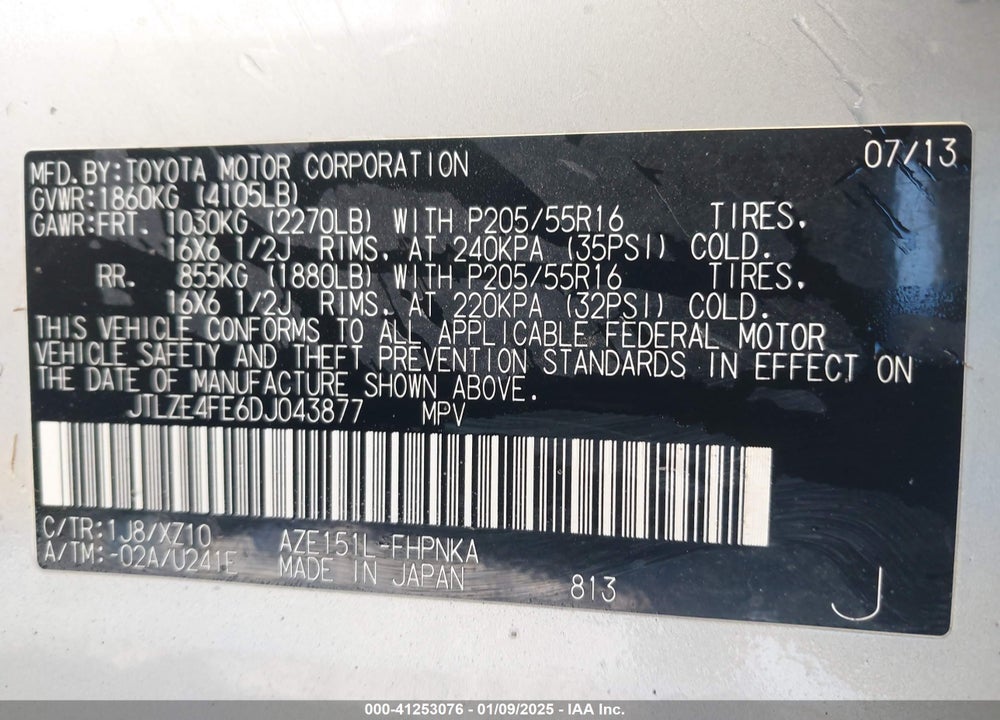2013 SCION XB VIN: JTLZE4FE6DJ043877