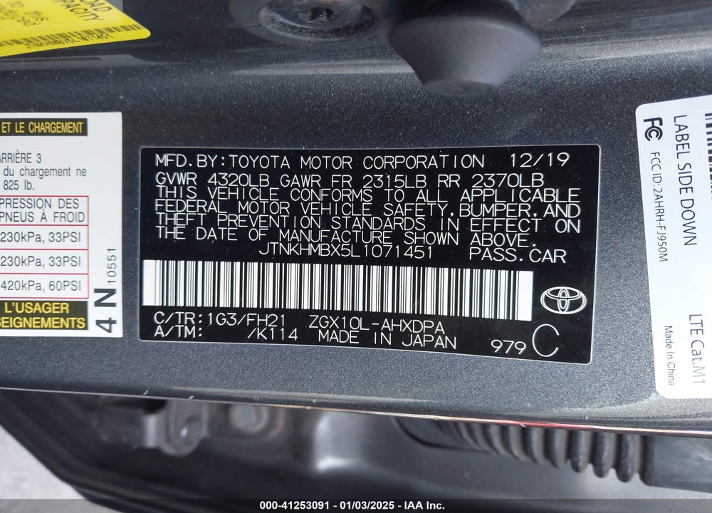 2020 TOYOTA C-HR LE VIN: JTNKHMBX5L1071451