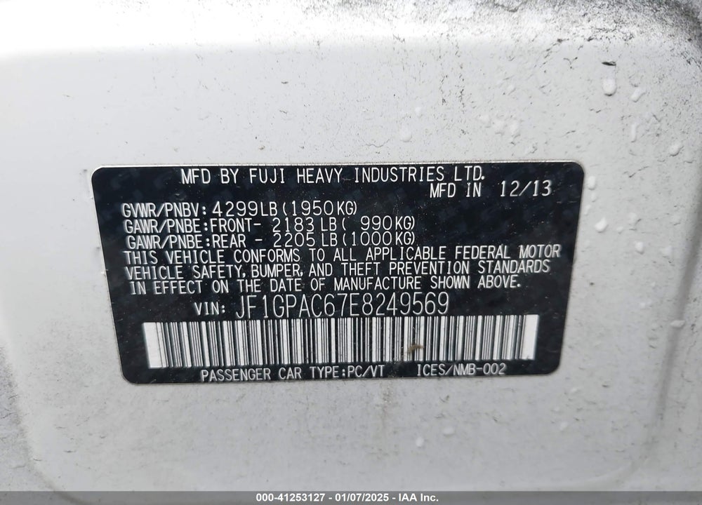 2014 SUBARU IMPREZA 2.0I PREMIUM VIN: JF1GPAC67E8249569