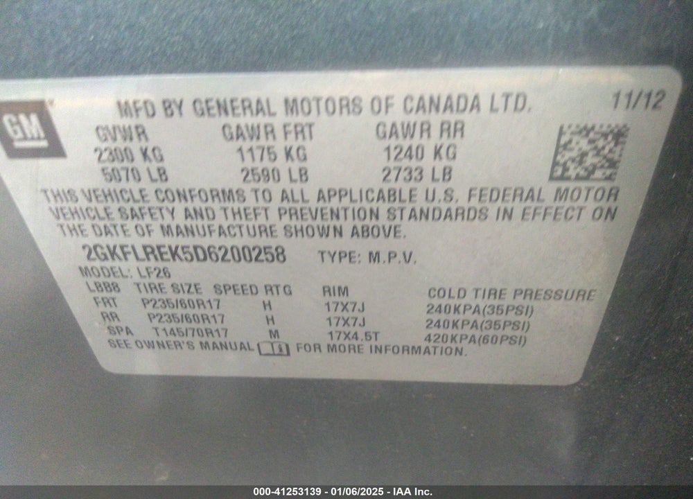 2013 GMC TERRAIN SLE-1 VIN: 2GKFLREK5D6200258