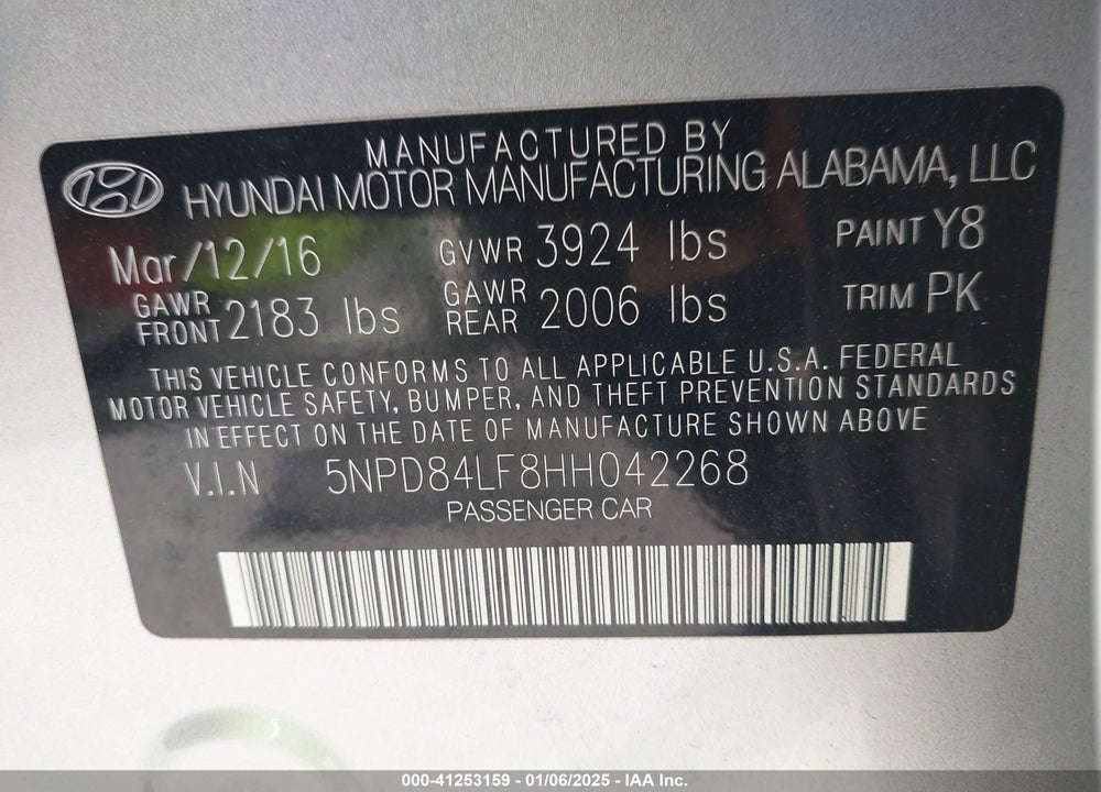 2017 HYUNDAI ELANTRA SE VIN: 5NPD84LF8HH042268