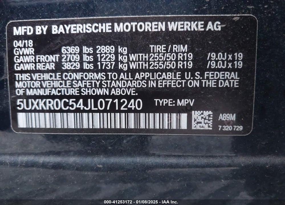2018 BMW X5 XDRIVE35I VIN: 5UXKR0C54JL071240