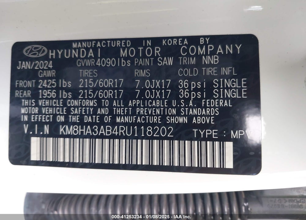 2024 HYUNDAI KONA SE VIN: KM8HA3AB4RU118202