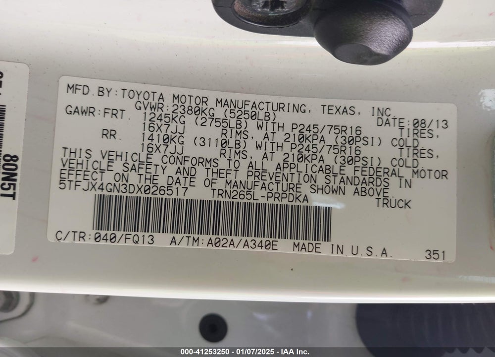 2013 TOYOTA TACOMA DOUBLE CAB VIN: 5TFJX4GN3DX026517