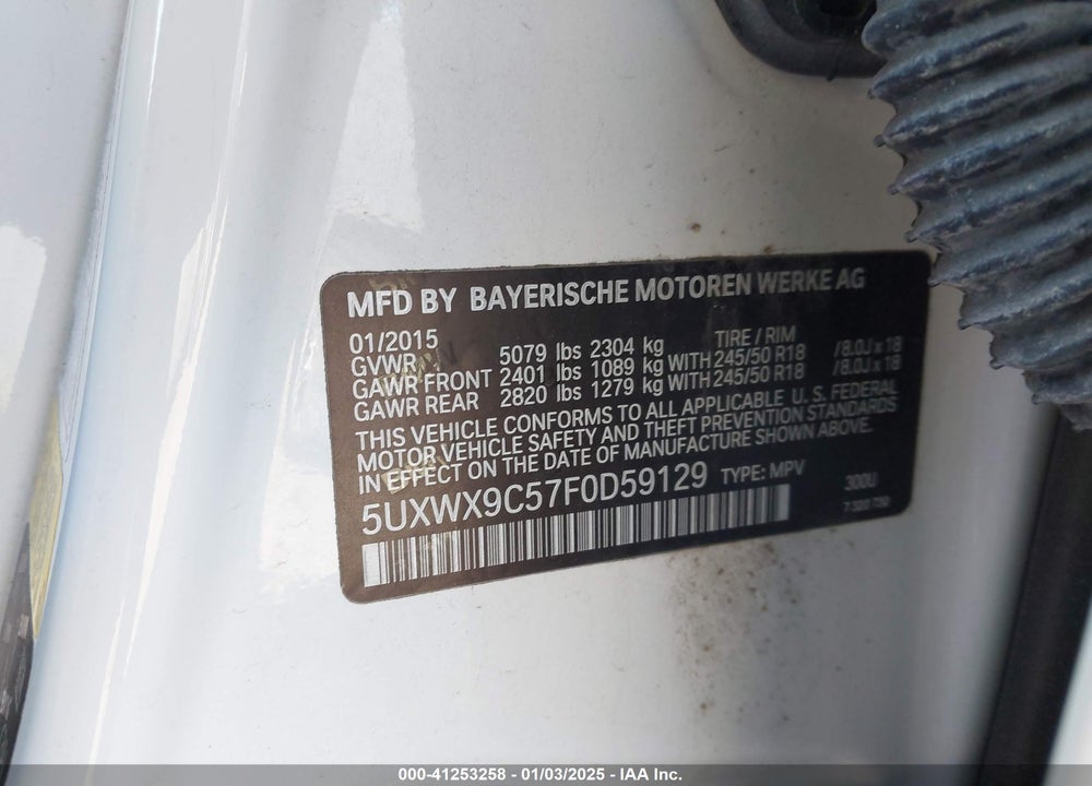 2015 BMW X3 XDRIVE28I VIN: 5UXWX9C57F0D59129