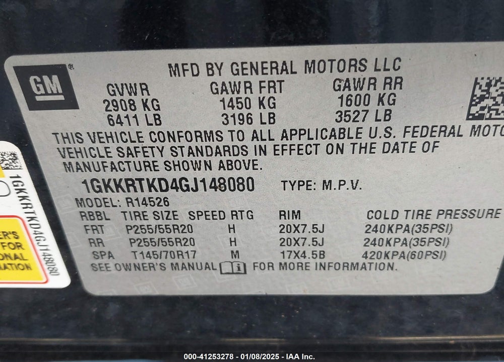 2016 GMC ACADIA VIN: 1GKKRTKD4GJ148080