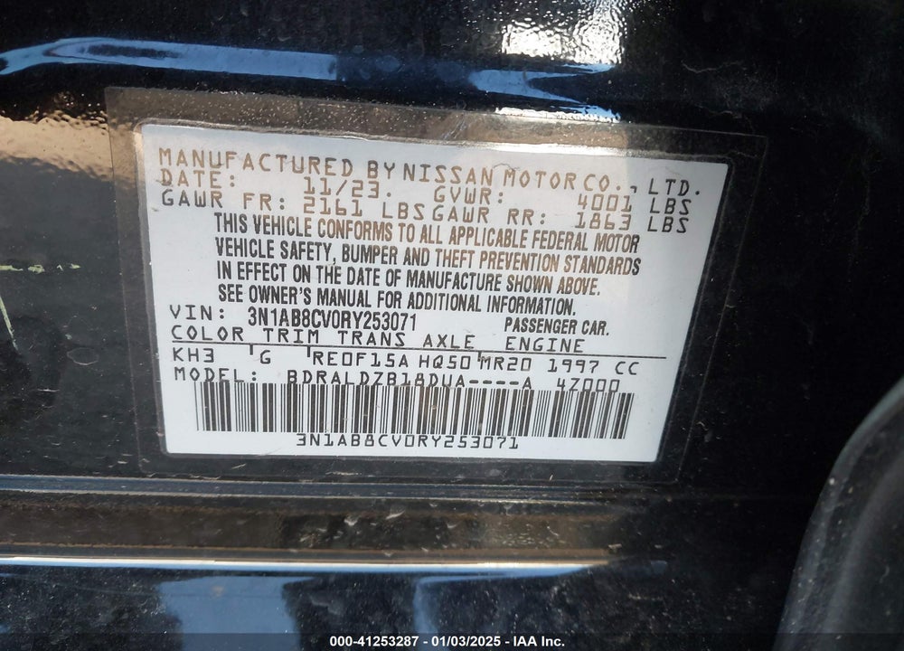 2024 NISSAN SENTRA SV XTRONIC CVT VIN: 3N1AB8CV0RY253071