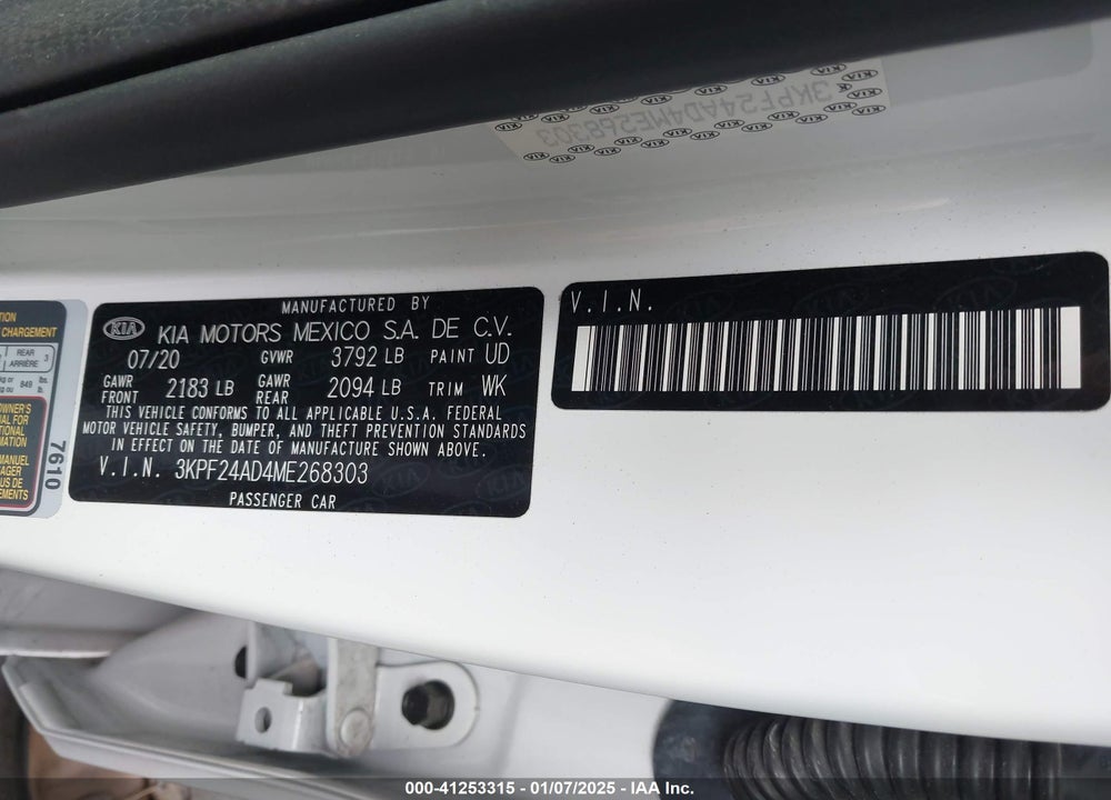 2021 KIA FORTE VIN: 3KPF24AD4ME268303