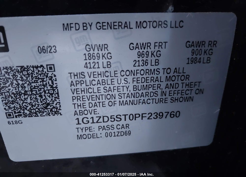 2023 CHEVROLET MALIBU FWD 1LT VIN: 1G1ZD5ST0PF239760
