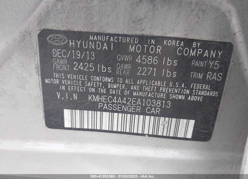 2014 HYUNDAI SONATA HYBRID VIN: KMHEC4A42EA103813