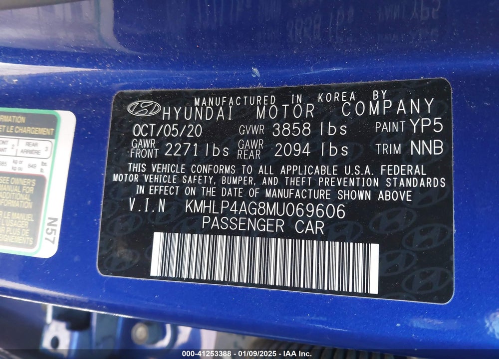 2021 HYUNDAI ELANTRA VIN: KMHLP4AG8MU069606