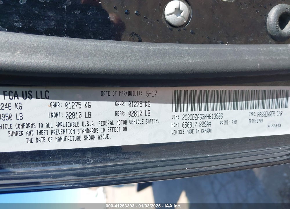 2017 DODGE CHALLENGER SXT VIN: 2C3CDZAG3HH613906
