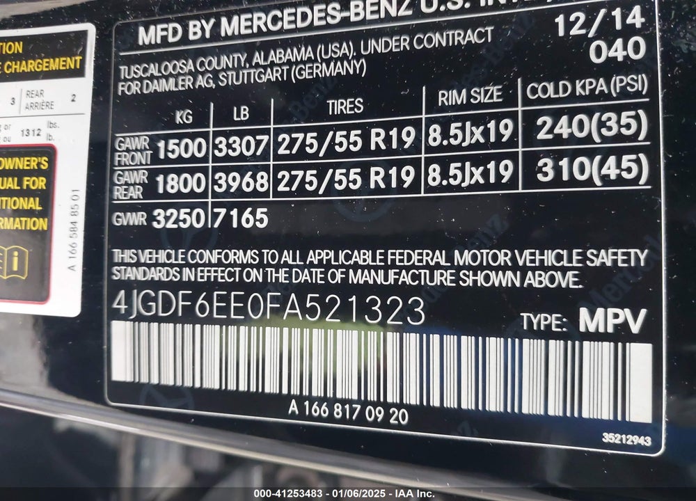 2015 MERCEDES-BENZ GL 450 4MATIC VIN: 4JGDF6EE0FA521323