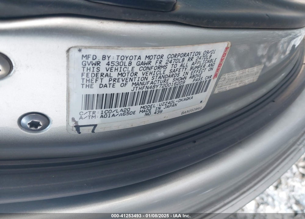 2002 LEXUS SC 430 VIN: JTHFN48Y720016209