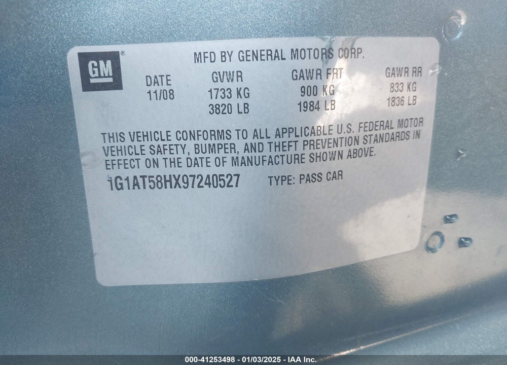 2009 CHEVROLET COBALT LT VIN: 1G1AT58HX97240527